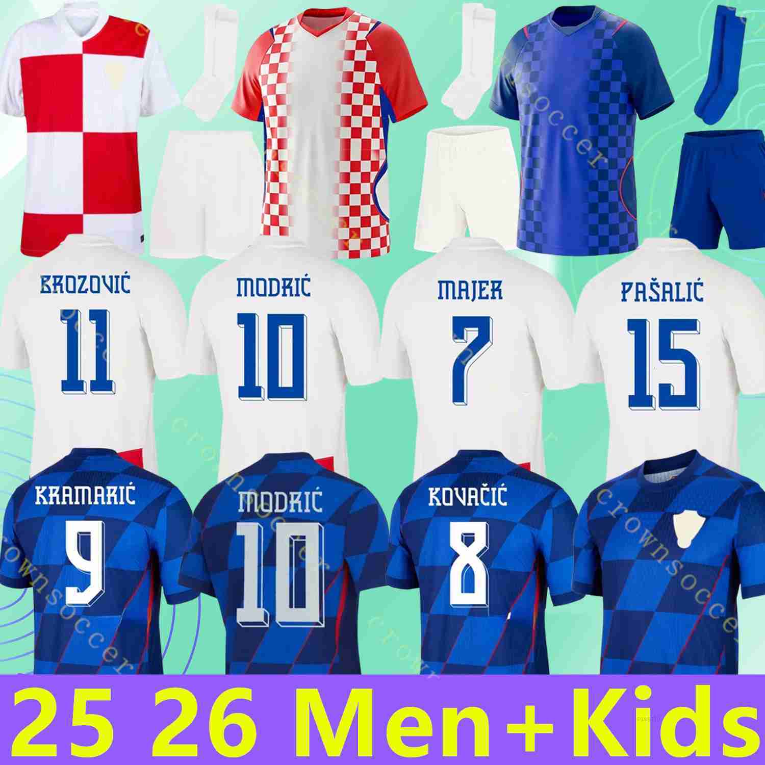 25 26 Euro Croatia Soccer Jersey Cup New 2025 2026 Croatie National Team Football Shirt Men Kids Kit Set Home White Away Blue Men Uniform MODRIC KOVAC
