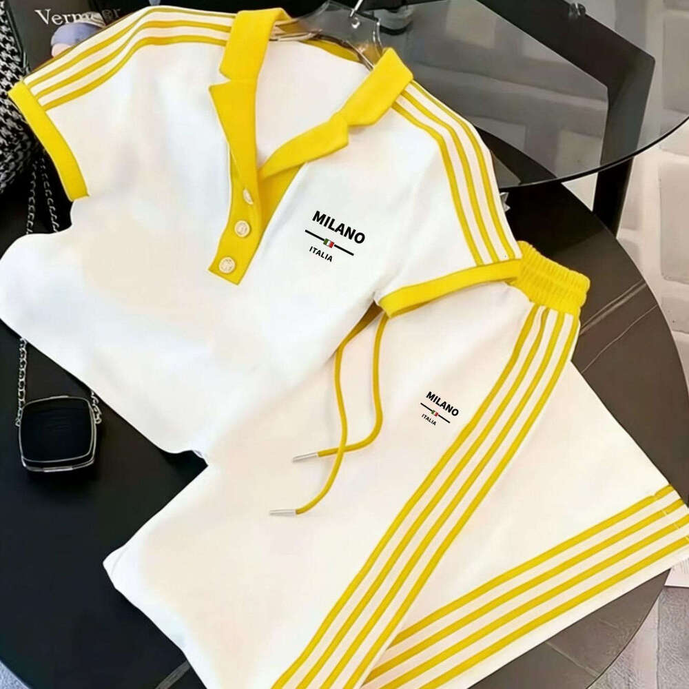 Cross Border New European And American Fashion Trend Casual Half Button POLO Shirt Short Sleeve Long Pants Set Sportswear Set Running Set Leisure Suit