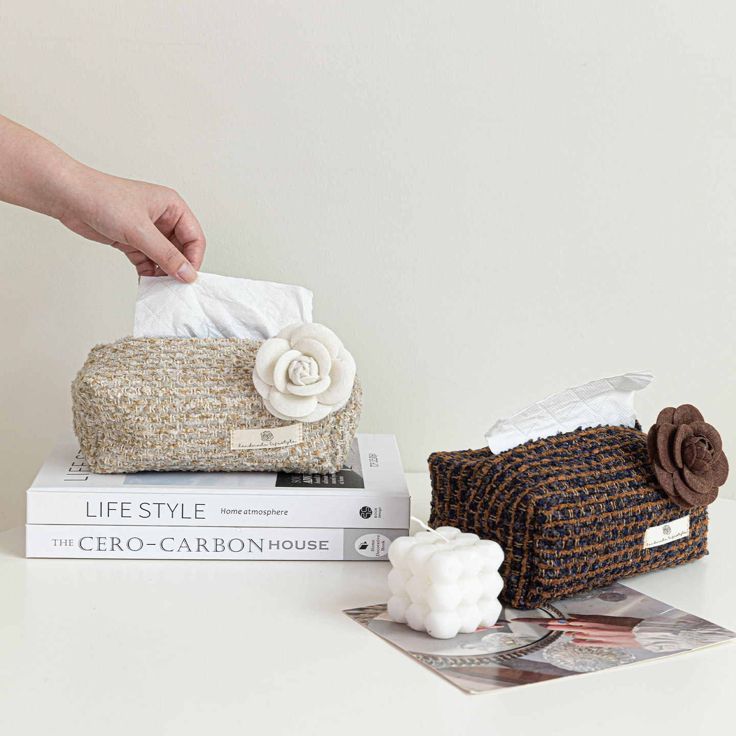 Tissue Box French Style Camellia Living Room Coffee Table Decoration Light Luxury High End Desktop Storage Tissue Bag