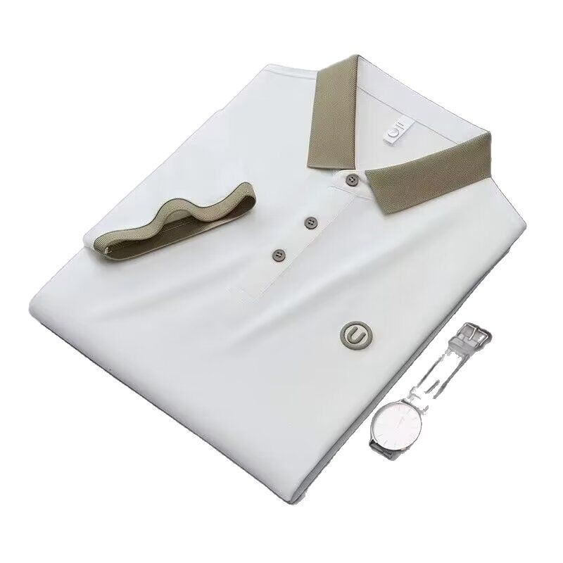 2026 Spring/summer New Versatile Men's Short Sleeve Knitted Shirt Embroidered Collar Flip Collar Knitted Shirt Business Half Sleeve Top Simple An