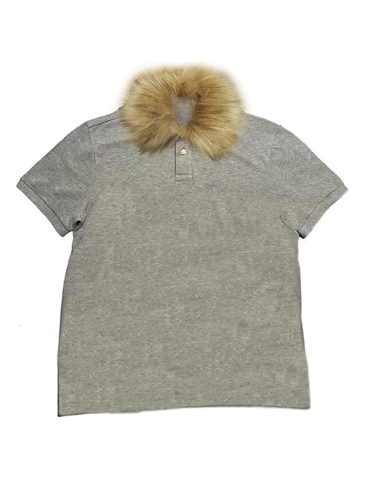 Y2K fashion with fur collar simple men short-sleeve retro high street casual slim round neck POLO shirt cartoon T-shirt 260407