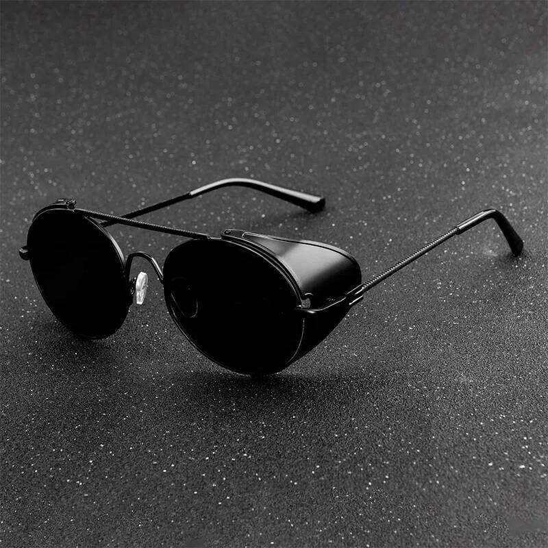 Retro gothic Steampunk Style Round Metal Frame Sunglasses Men Women luxury Brand Designer Shields Lens Sun Glasses Gafas de Sol 26Y0409