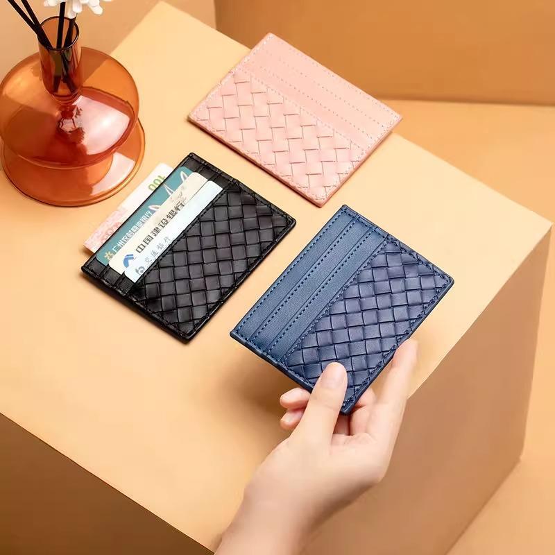 Woven Intreccio Leather Card Holder - Premium Genuine Leather Card Wallet, Luxury Minimalist Card Case