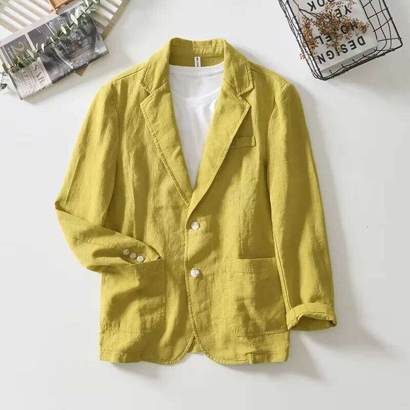 70% Linen 30% Cotton Breathable Men's Blazer Suit Jacket Men Black Coat For Summer Business Lightweight Male Clothes 26Y0408