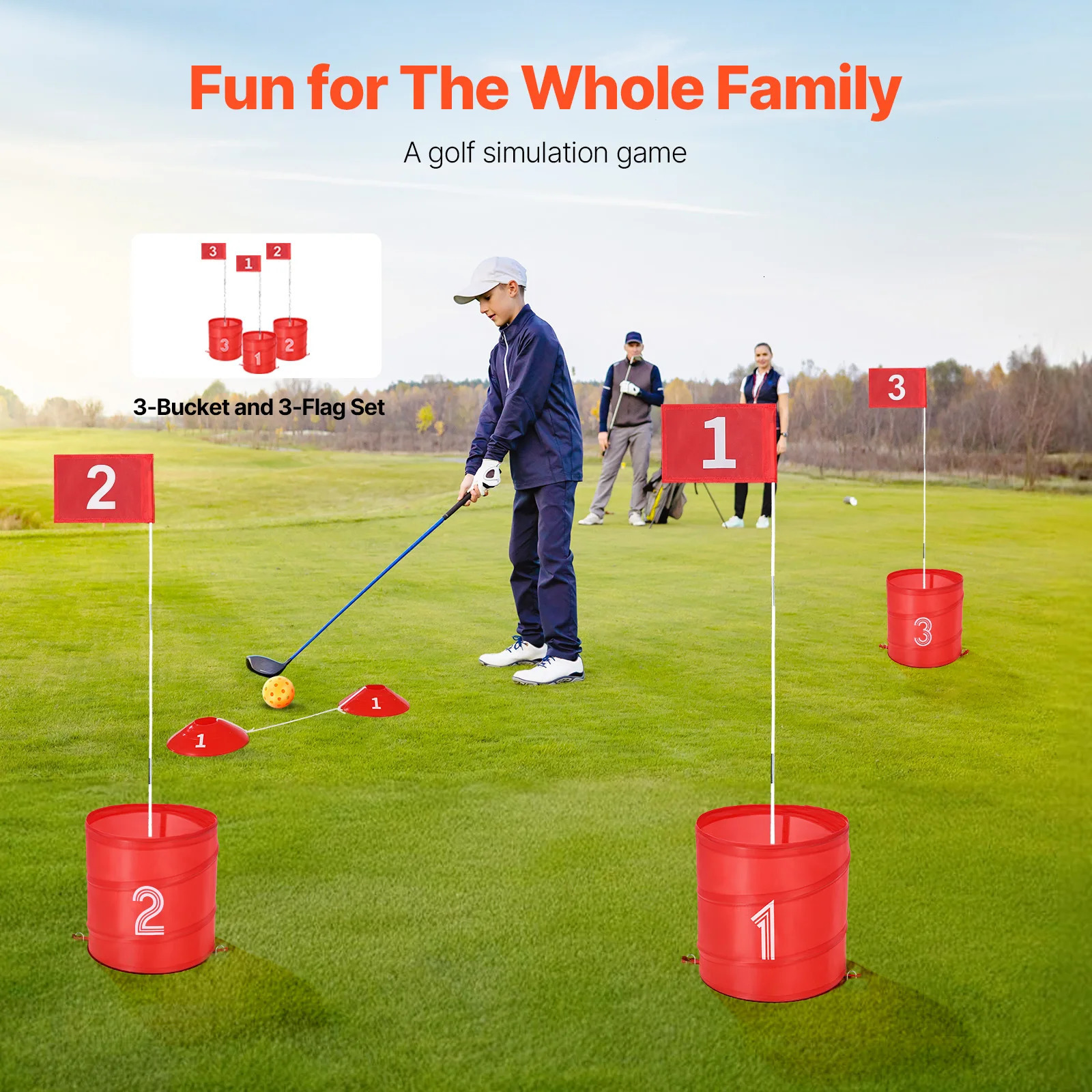 SucceBuy 369 Hole Kids Backyard Golf Game Portable Bucket Course Practice Chipping Games for Family Outdoor Sports Toys 260408