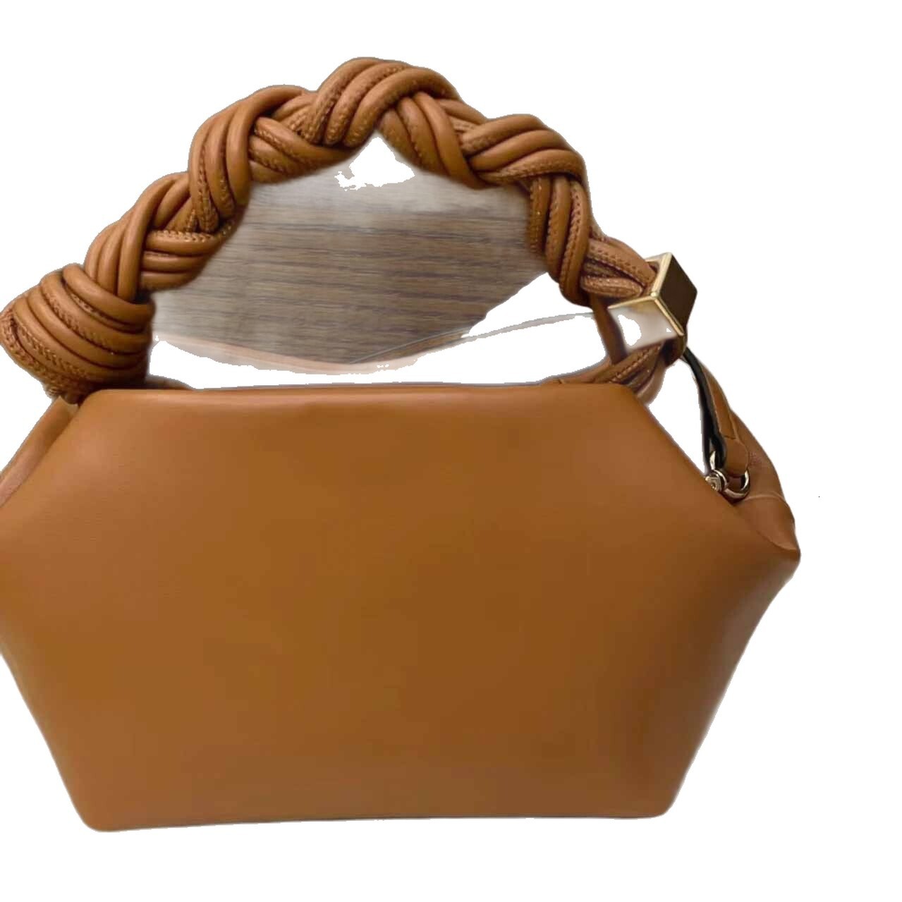 Genuine Braided Handle Clutch - Premium Smooth Leather Handbag, Luxury Multi-way Shoulder Bag