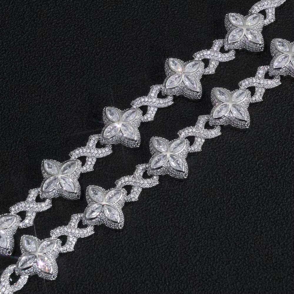 NUOYA Iced Out Diamond Four Leaf Clover Infinity Miami Cuban Link Chain Necklace Hip Hop Custom Jewelry Gift for Men Women