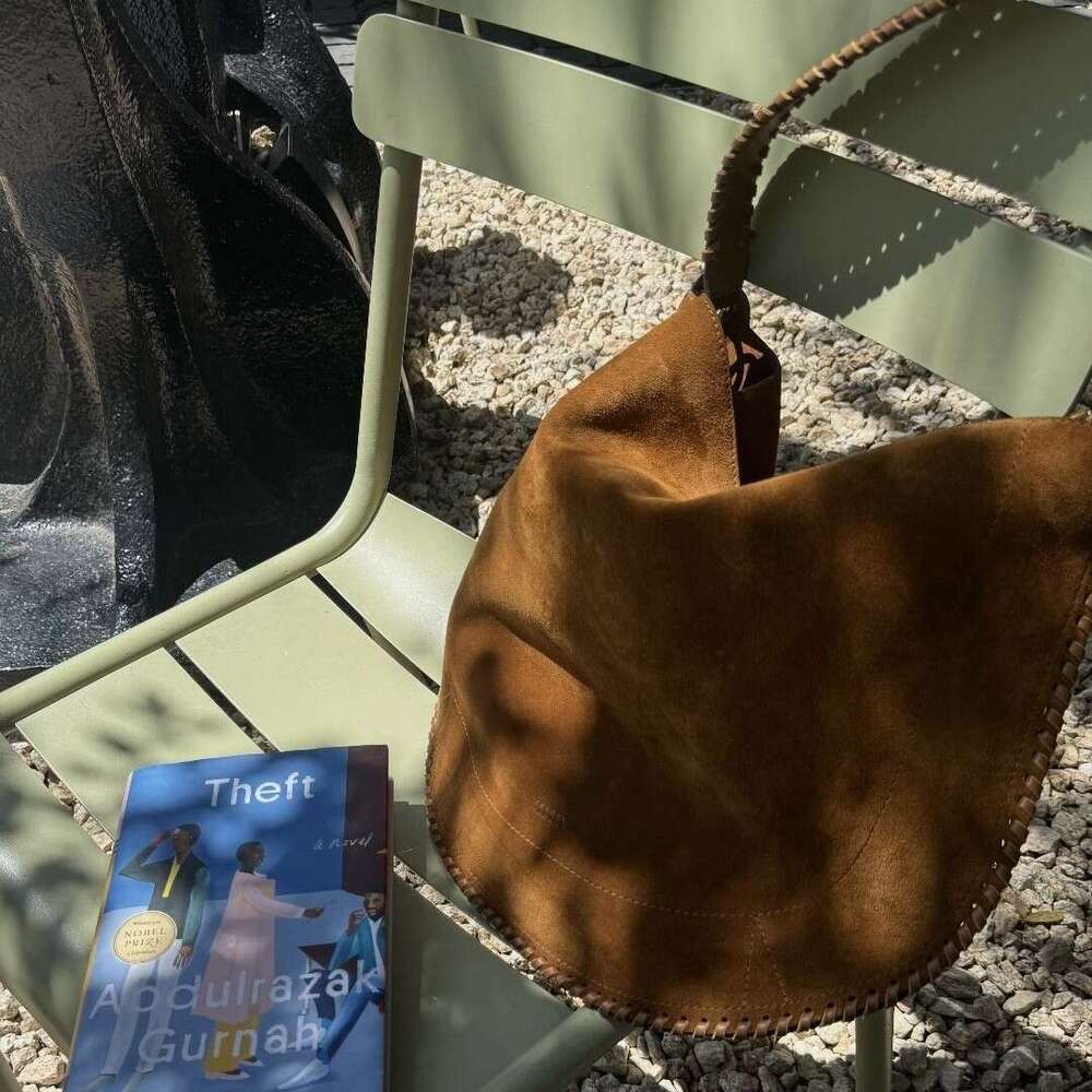 Design Drawstring Suede & Top Layer Cowhide Shoulder Bag, Light Luxury Vintage Soft Large Capacity Daily Commute Casual Women's Bag, New Autumn W