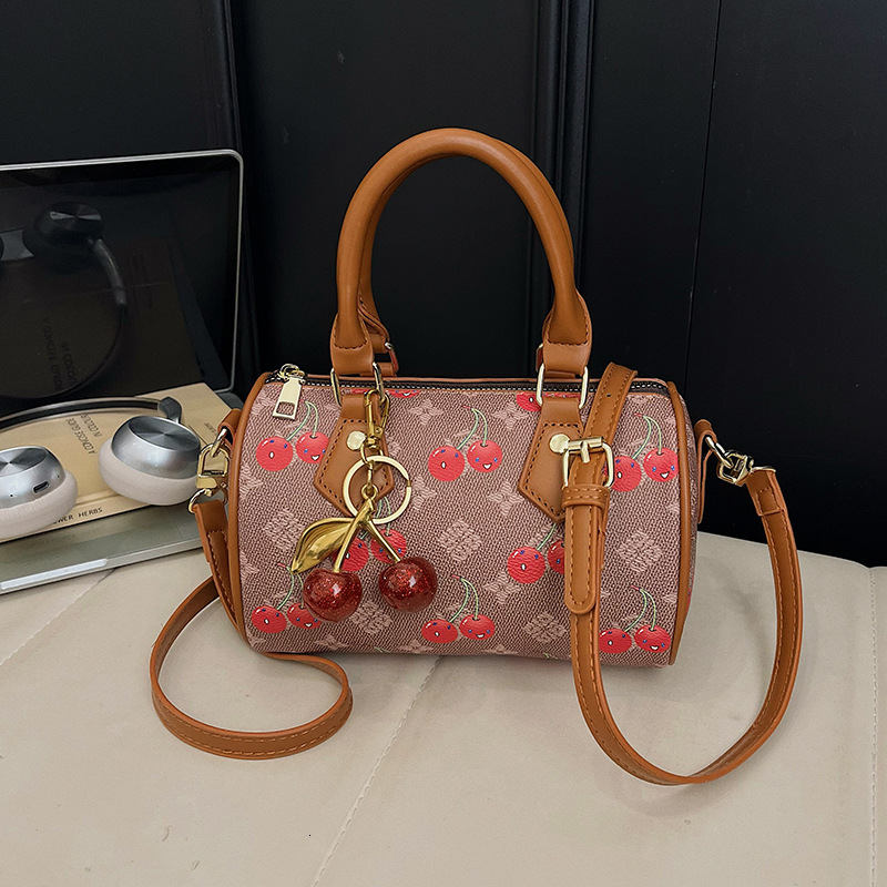 Cute handbag new model shoulder cherry print Boston pillow fashionable crossbody bag for women