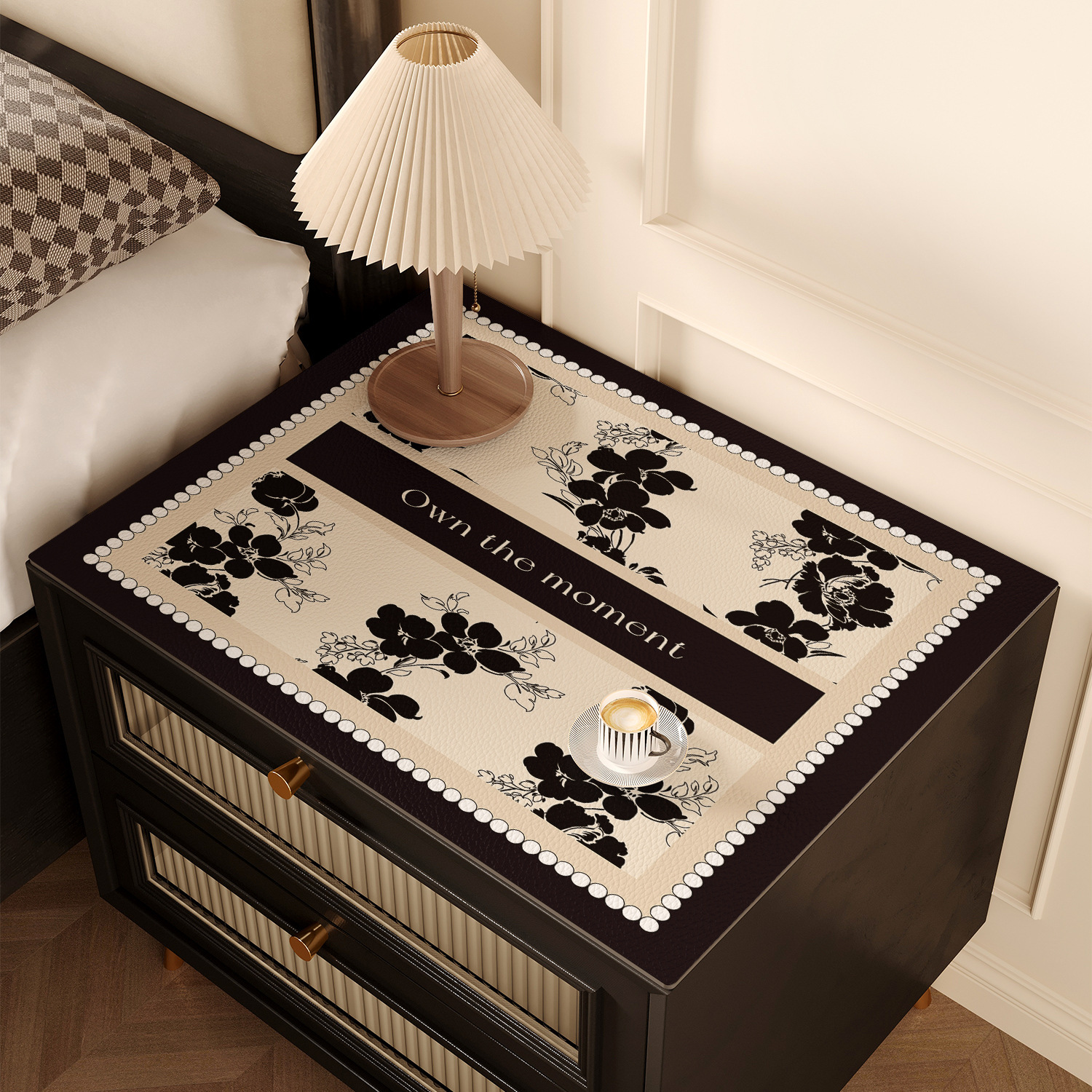 Table Mat Black White Designer Style American Pattern Wash Free Waterproof Heat Resistant Dining Table Placemat For Kitchen