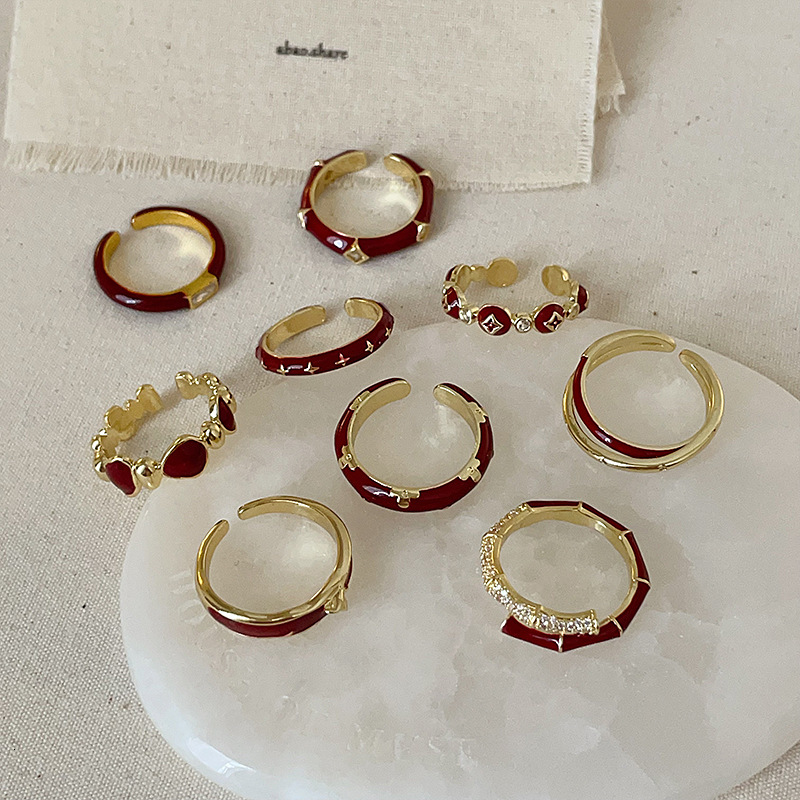 Luxury brands designer Ankora Red Enamel Open Band Ring Set For Women Autumn Winter New Arrival Trendy Exquisite Versatile Finger Ring Jewelry Collect - view 3