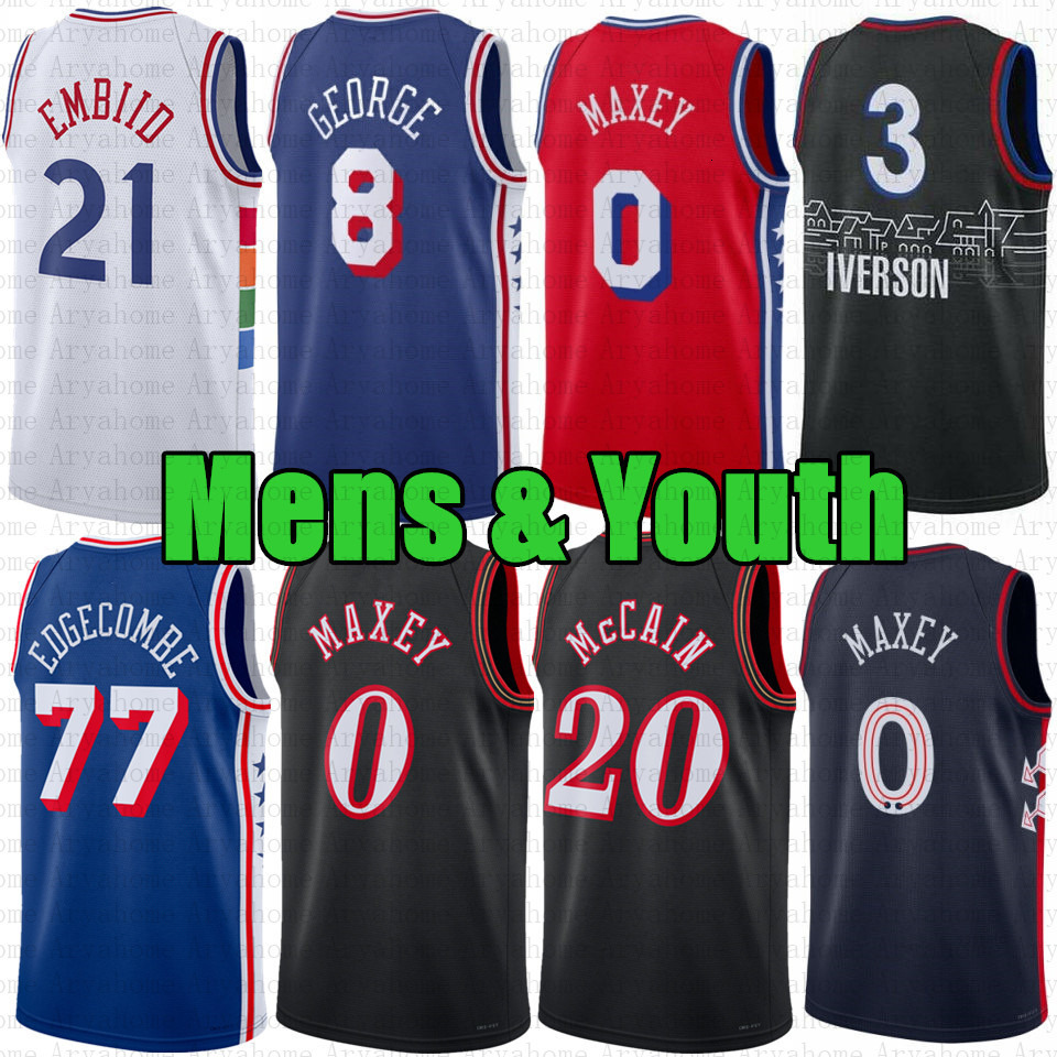 Joel Embiid Tyrese Maxey Basketball Jersey Paul George Allen Iverson V J Edgecombe Jared McCain Caleb Martin Sixer ominick Barlow 76er Quentin Grimes 