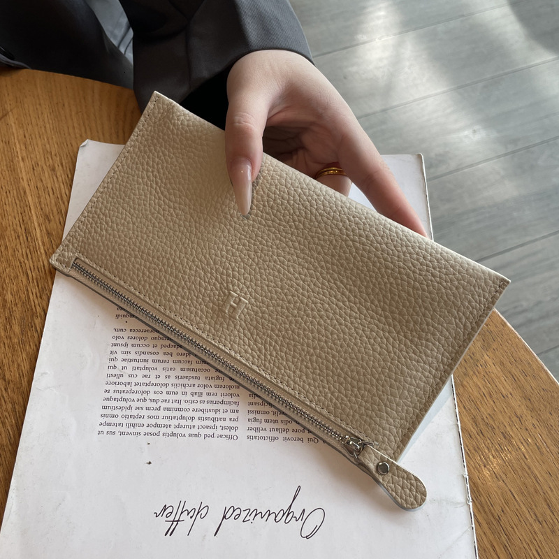Genuine Pebbled Grain Long Wallet - Premium Full-Grain Leather Zipper Clutch, Luxury Minimalist Card Holder
