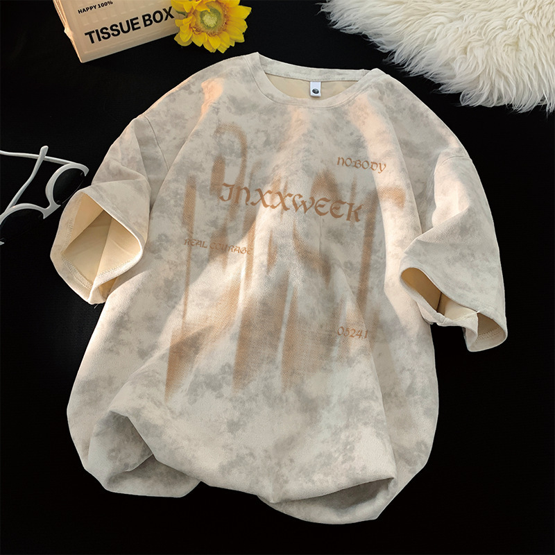Luxury Brand Designer Clothes Summer Trendy American Style Heavyweight Pure Cotton Short Sleeve T-Shirt For Men Loose Fit Large Size Half Sleeve Washe