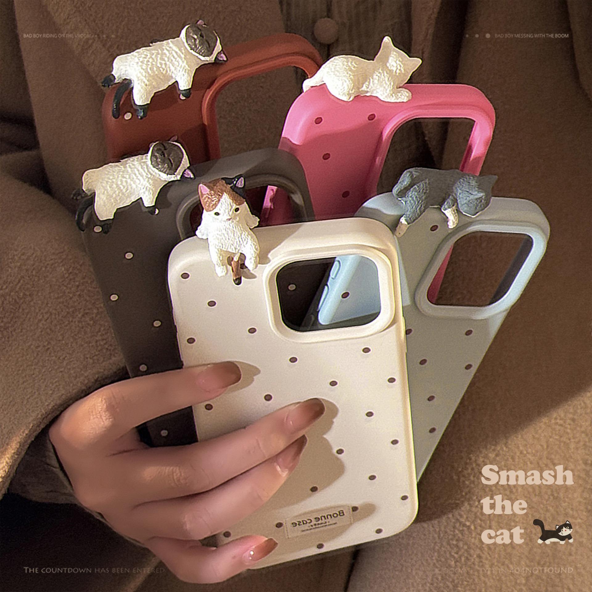 Cute 3D Lying Cat Phone Case for iPhone 17 Pro Max, Minimalist Polka Dot Cover for iPhone 15 13