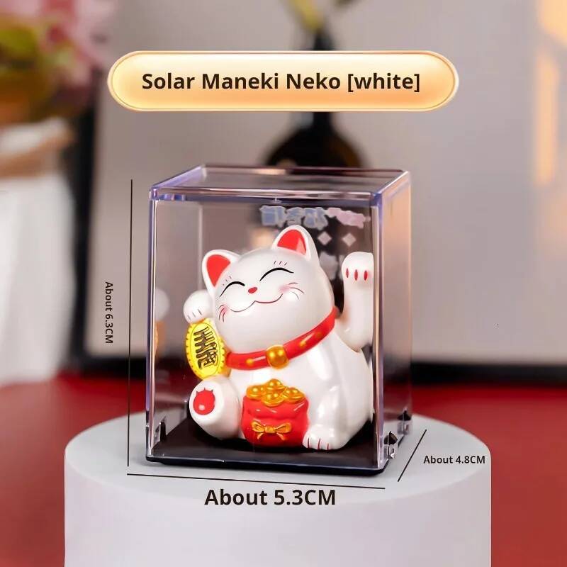 Solar Charging Auspicious Neko Waving Its Arms. Traditional Chinese Feng Shui Maneki Neko, for Cars Offices Etc