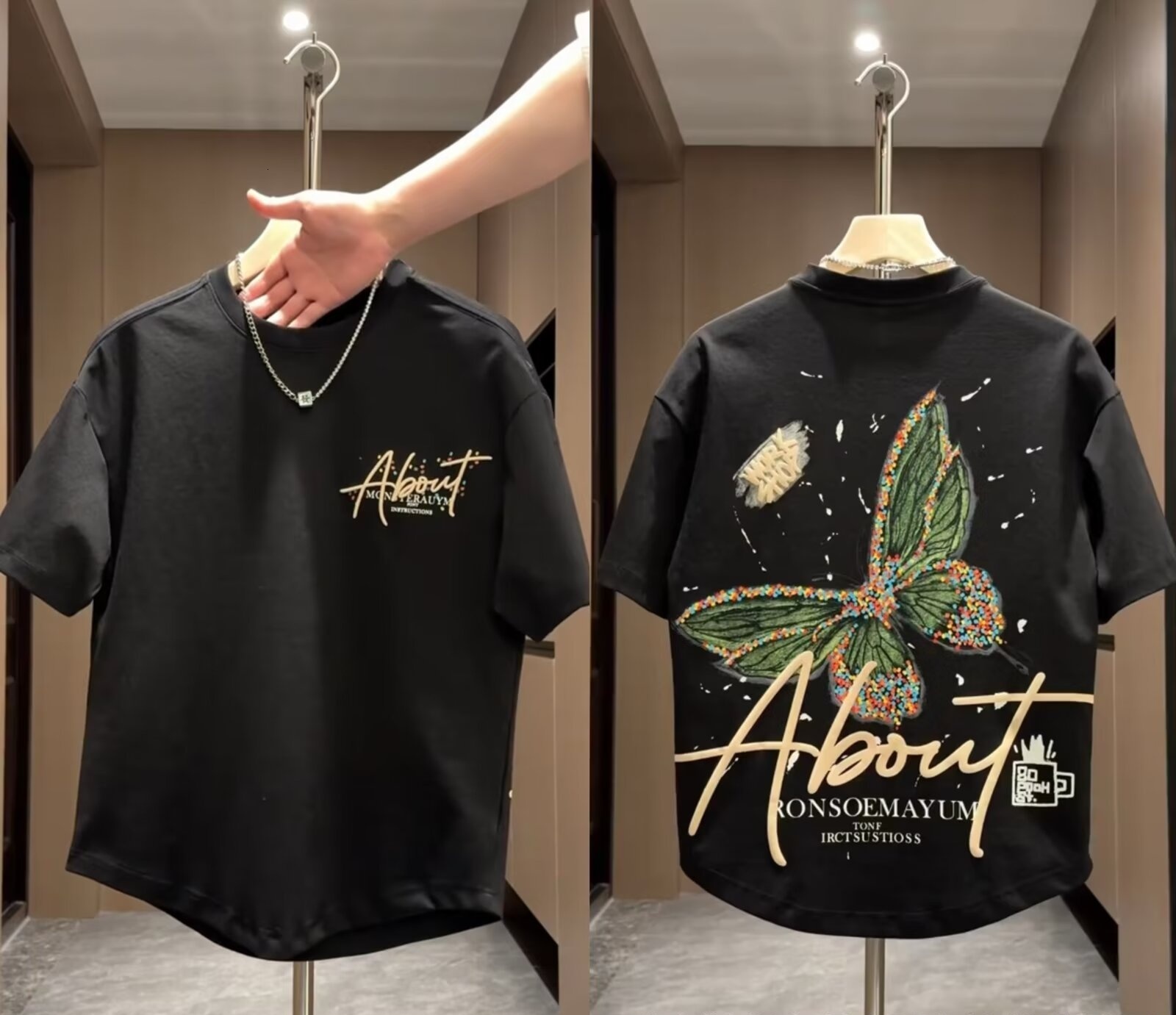 Luxury Brand Designer Clothes Painted Butterfly Short-Sleeve T-Shirt For Men, New Summer Print Trendy Fashion Versatile Loose-Fit Tuxedo Top Tee