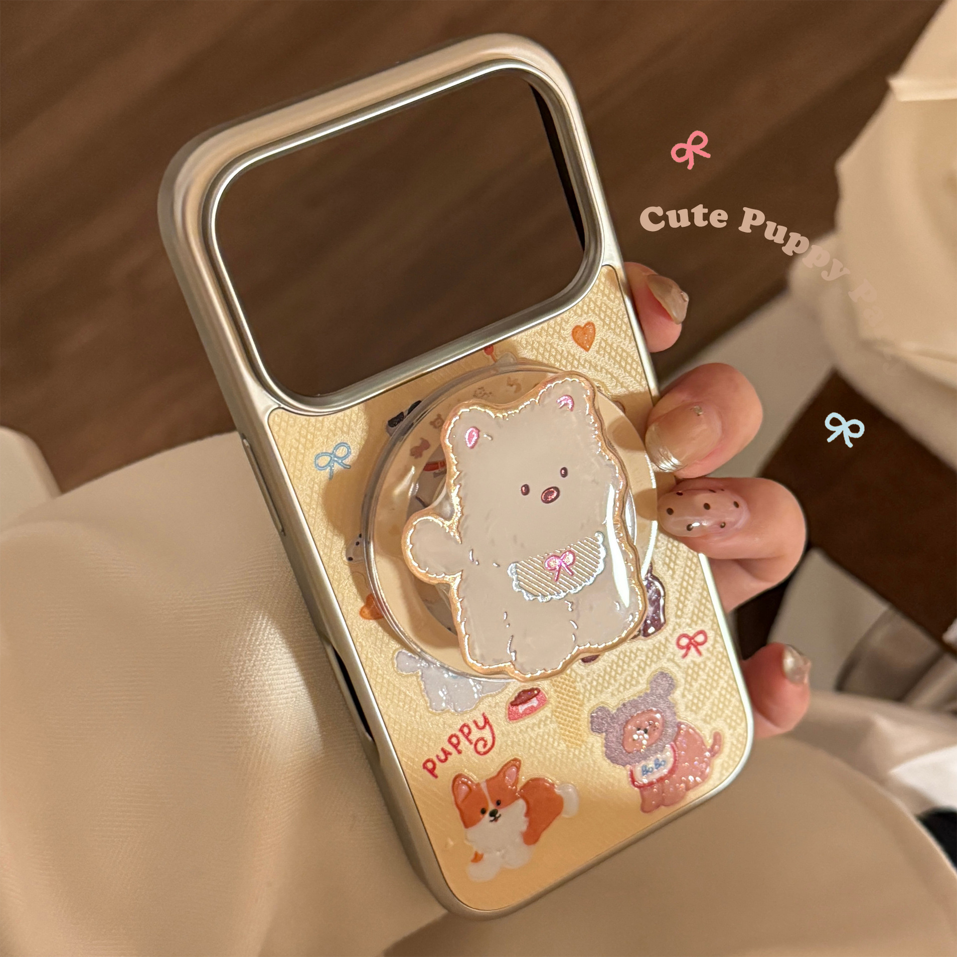 Cute Puppy Magnetic Stand Case for iPhone 16 17 Pro Max