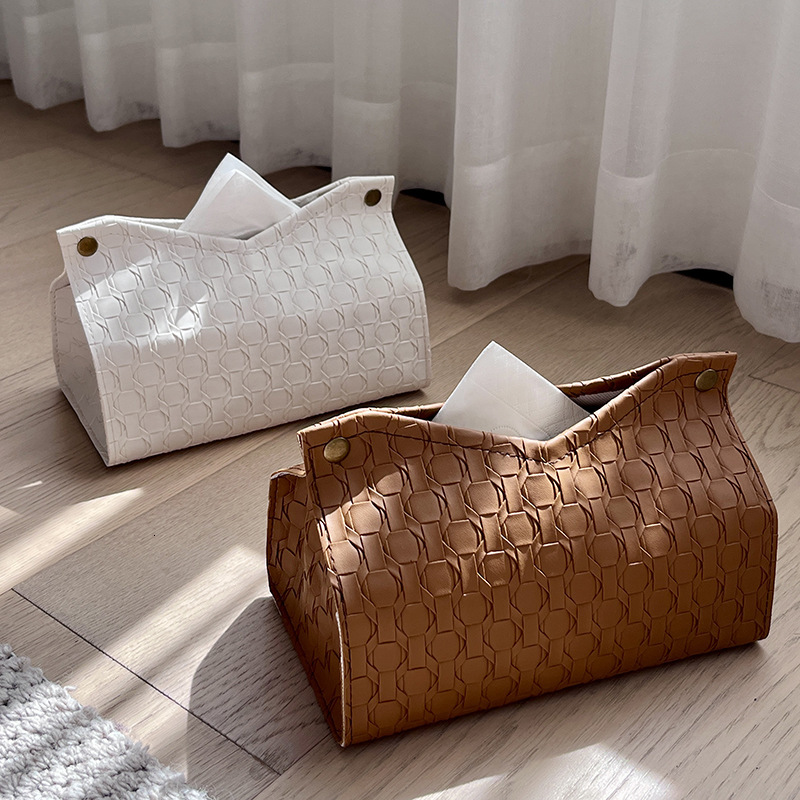 Tissue Box Simple Large Textured Leather High End Light Luxury Square Snap On Business Style For Car And Bathroom