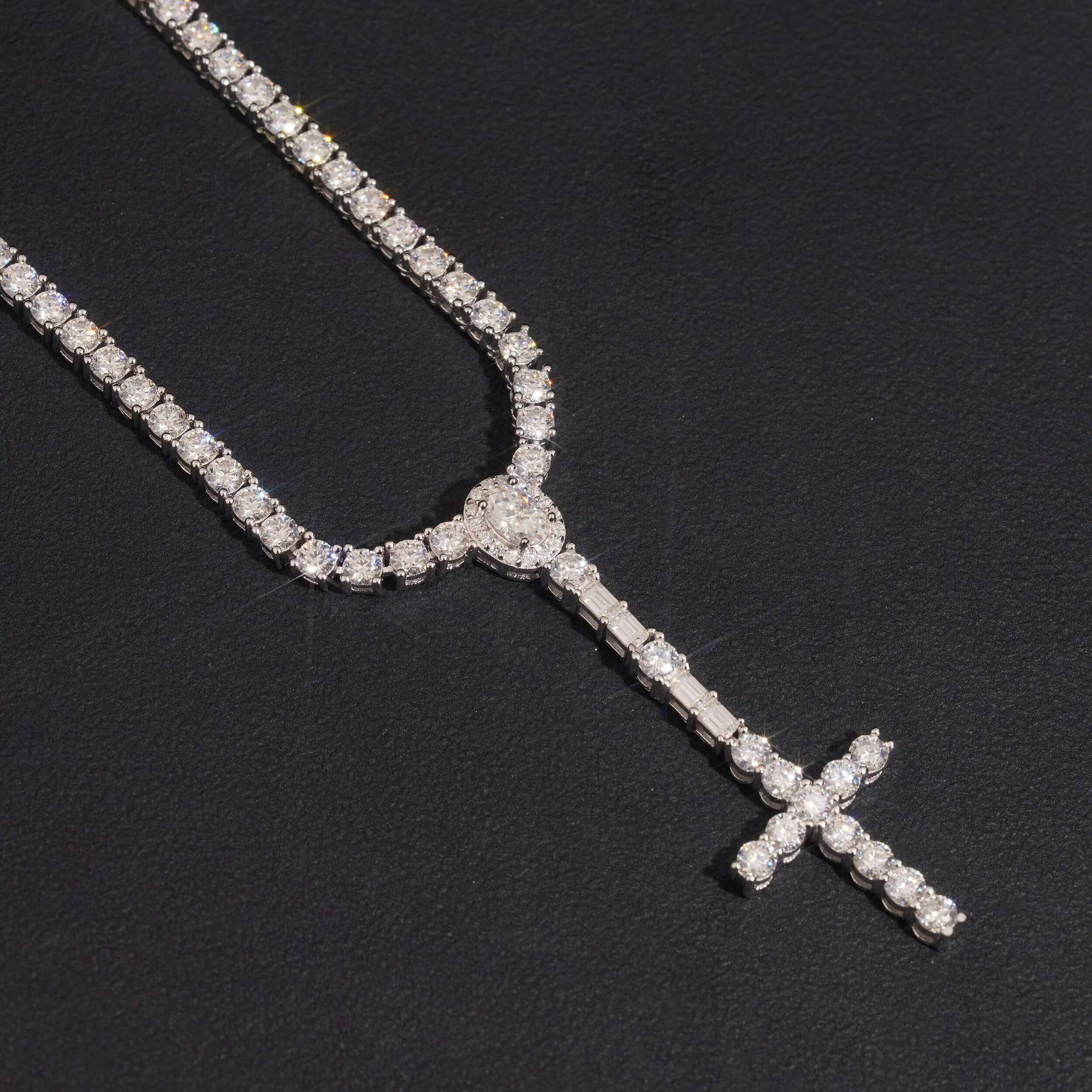 Hip Hop Silver 925 Tester Diamond Chain Luxury Tennis Chain 3MM Rosary Cross Tennis Chain VVS Moissanite Necklaces