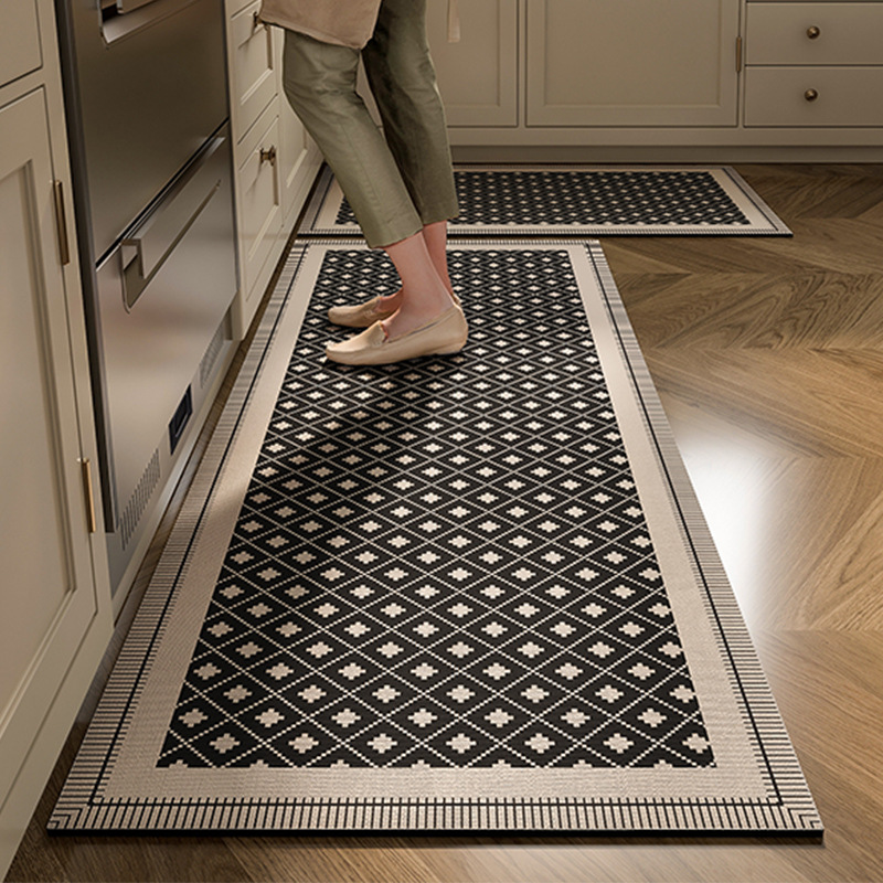 Carpet Kitchen Diatomite Black Grid Pattern Modern Simple Style Easy Maintain Highly Absorbent Dirt Resistant Home Decor