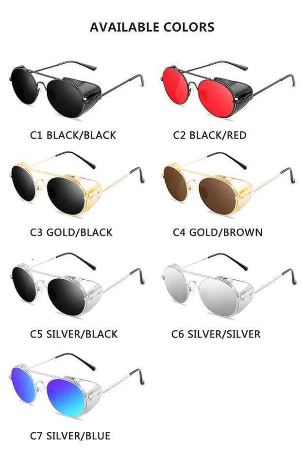 Retro gothic Steampunk Style Round Metal Frame Sunglasses Men Women luxury Brand Designer Shields Lens Sun Glasses Gafas de Sol 26Y0409