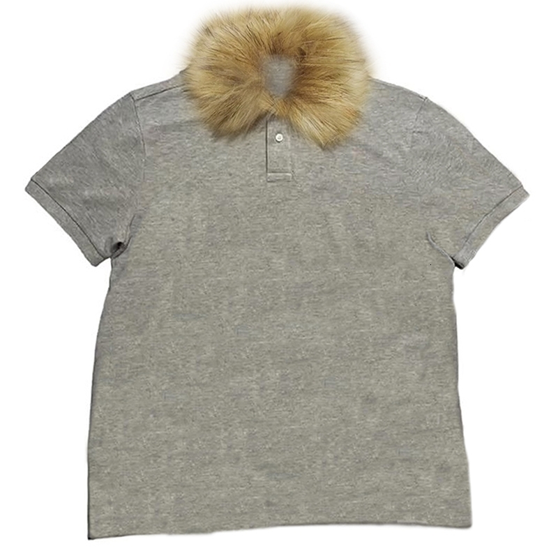 Y2K fashion with fur collar simple men short-sleeve retro high street casual slim round neck POLO shirt cartoon T-shirt 260407