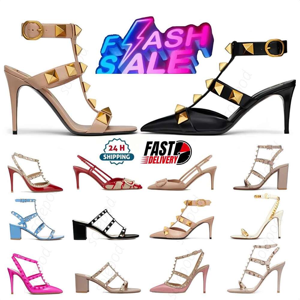 Designer high-heeled sandals with Roman studs, slim high heels with exposed toes, Versatile and fashionable beach sandalsRoman studs, women's party wedding