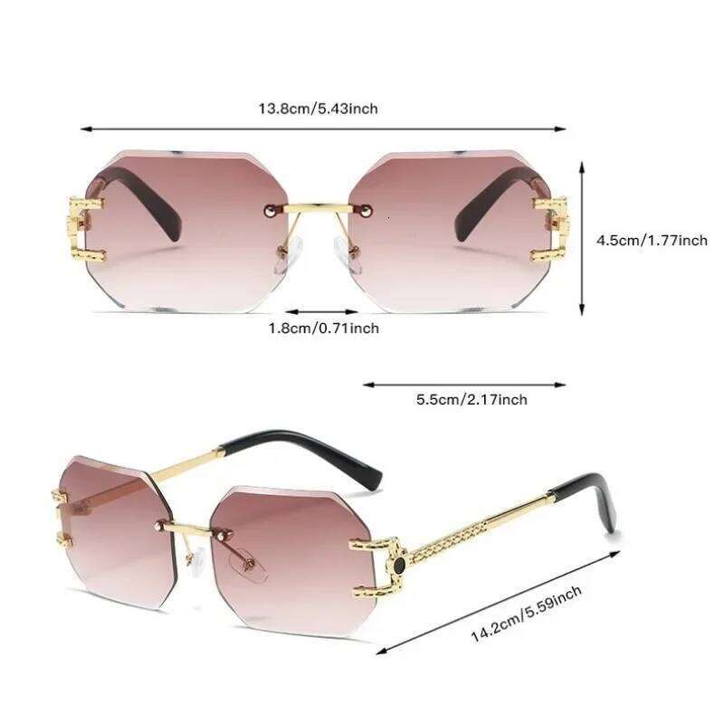 Vintage Rimless Sunglasses Women Men Brand Designer Polygon Sun Glasses Female Trendy Rectangle Cutting Len Shades Eyewear UV400 26Y0407
