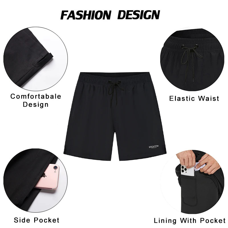 ESCATCH 2026 Mens Swimming Trunks with Compression Liner 2 in 1 Quick-Dry Gym Sports Shorts Swim Shorts with Zipper Pockets 260408