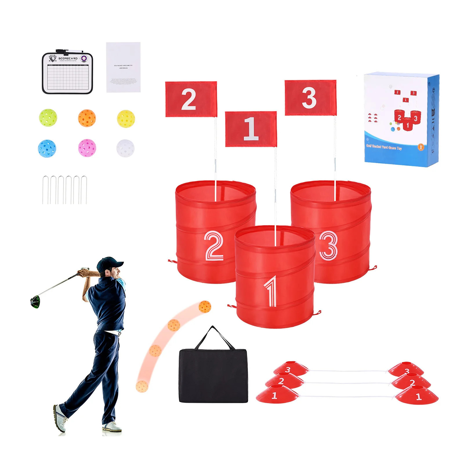 SucceBuy 369 Hole Kids Backyard Golf Game Portable Bucket Course Practice Chipping Games for Family Outdoor Sports Toys 260408