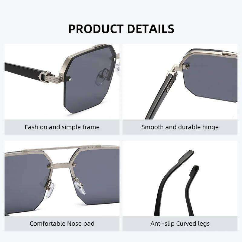 Pilot Sunglasses Men Flat Top Half Frame UV400 Sun Glasses Classic Travel Casual Vintage Shades 26Y0409