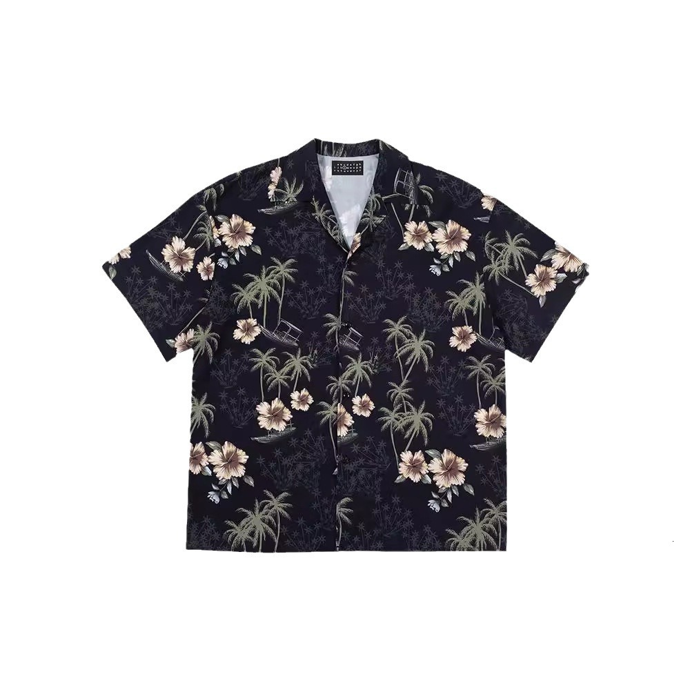 Luxury Brand Designer Clothes Relaxed Fit Southeast Asian Floral Print Short Sleeve Shirt For Men, Summer Design, Unique, Draped, Versatile, Loose Bea