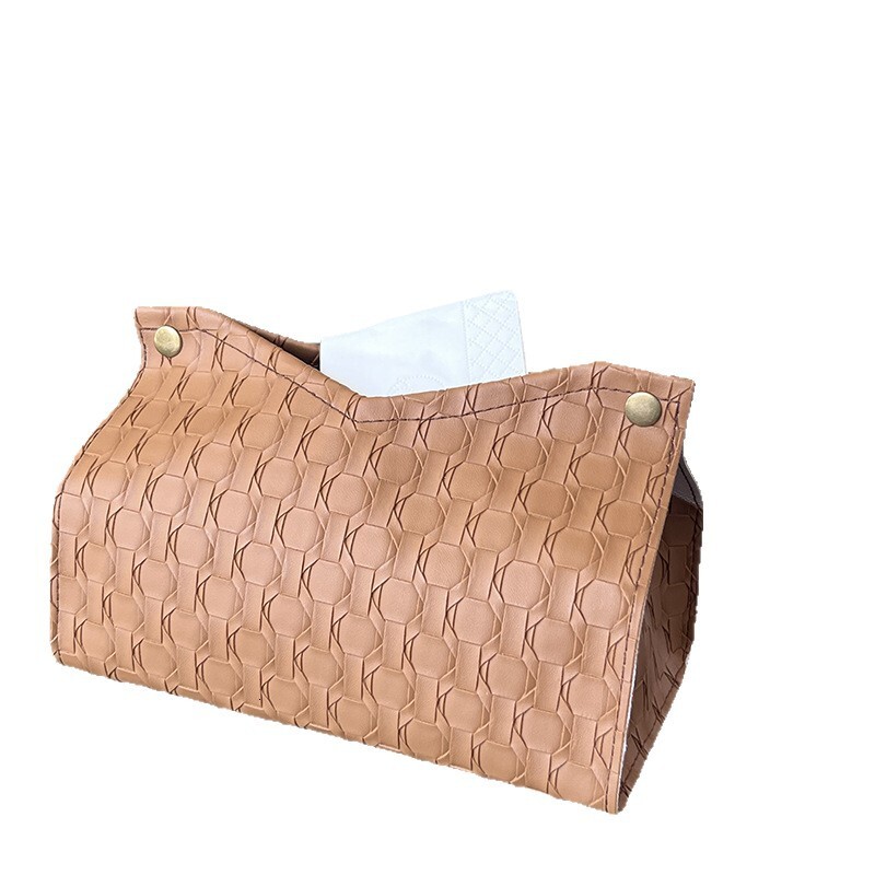 Tissue Box Simple Large Textured Leather High End Light Luxury Square Snap On Business Style For Car And Bathroom