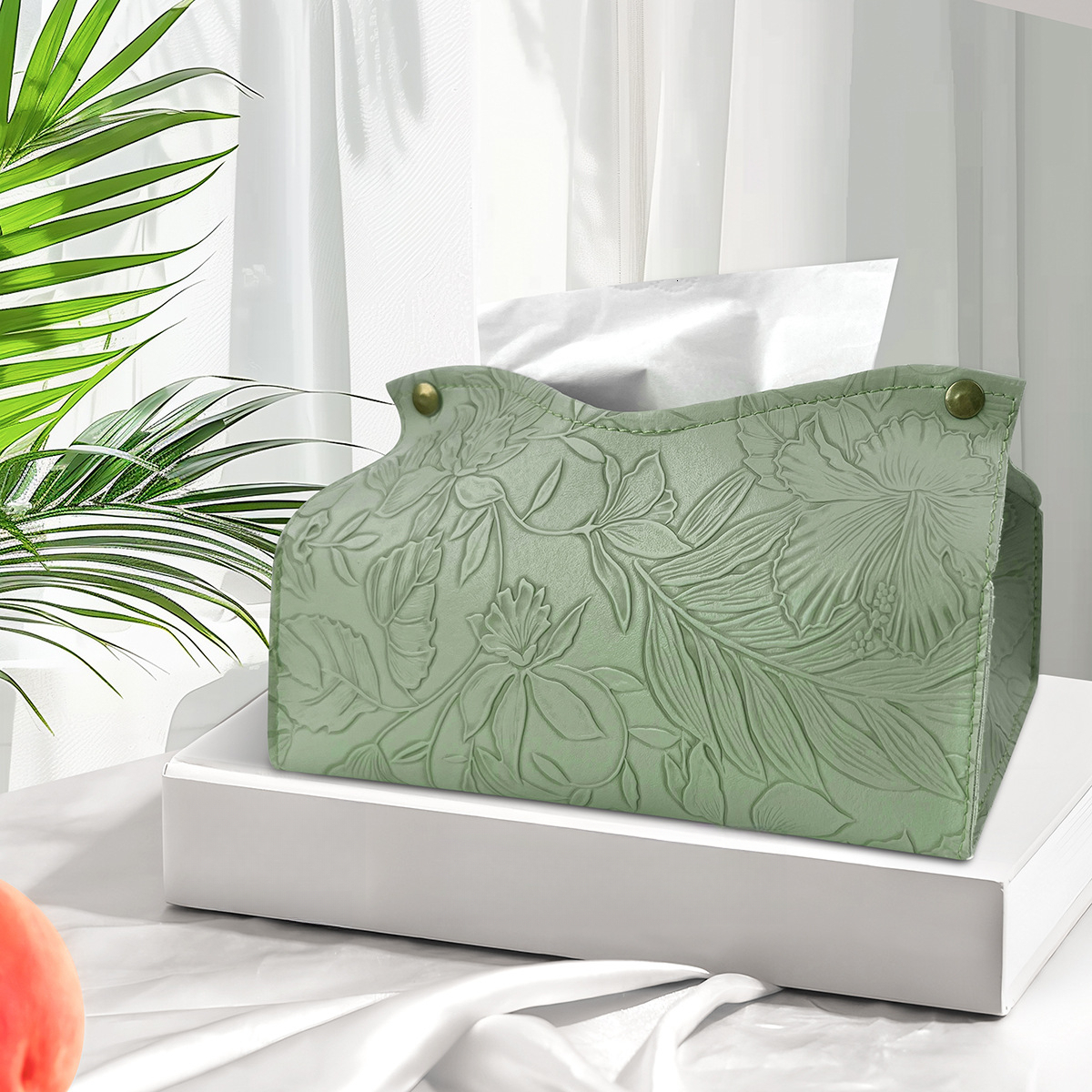 Tissue Box New Leather Floral Print Texture Ins Nordic Style Living Room Coffee Table Creative Simple Cover Storage