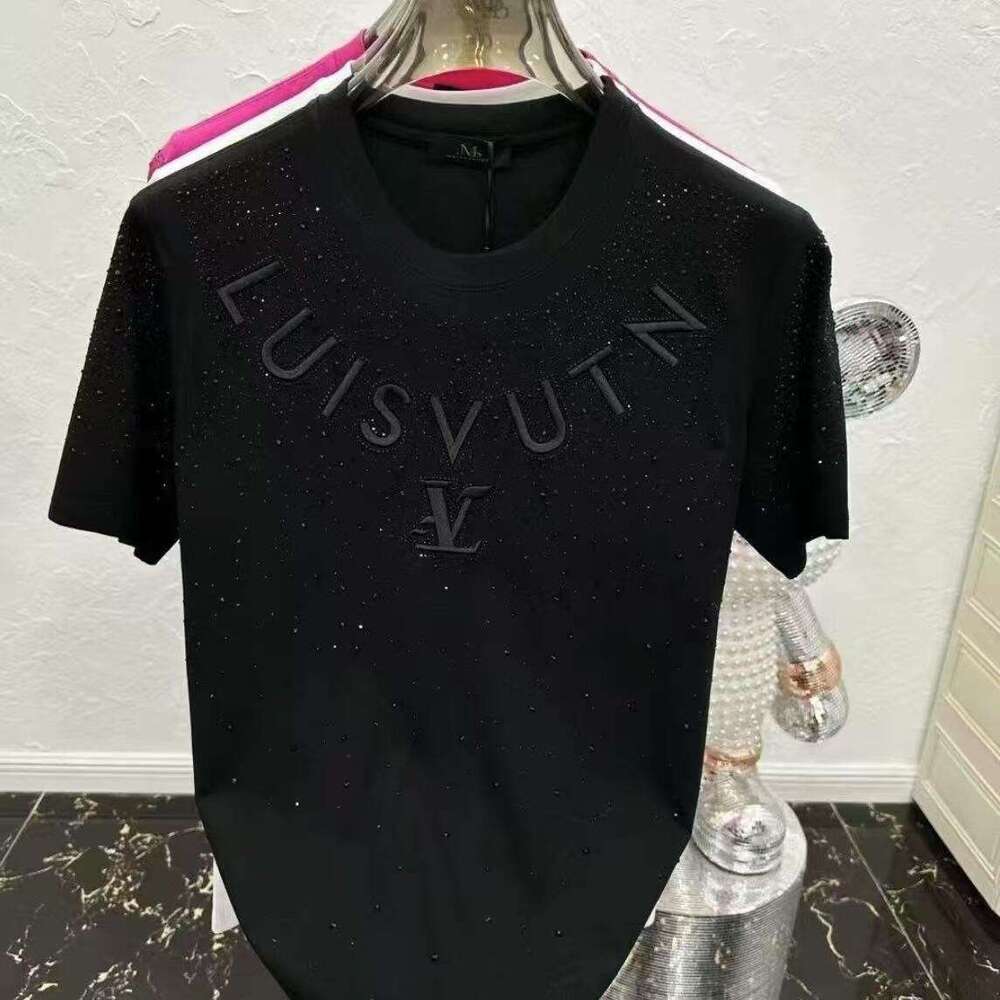 Summer Heavy-Duty Letter Embroidery Rhinestone Personalized Short-Sleeve T-Shirt For Men Loose European Style Half-Sleeve Tee