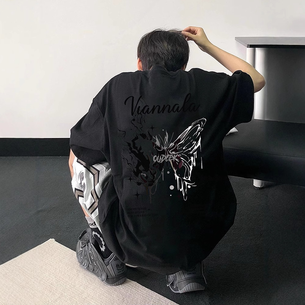 2026 New Designer Luxury Brand Fashion Cool Street Style Men's T-shirt High-end Summer Cotton Butterfly Short Sleeved US High Street Niche Five Q