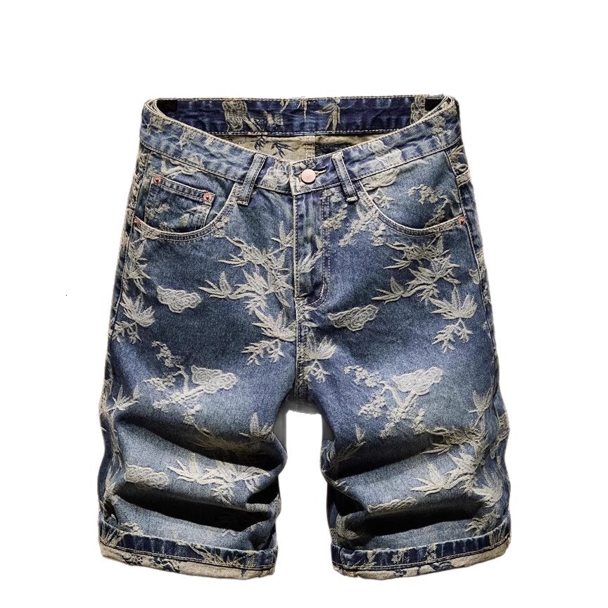 Luxury Brand Designer Clothes High-End Men's Denim Shorts 2025 New Trendy Brand Embroidered American-Style Loose-Fitting Mid-Length Shorts Summer