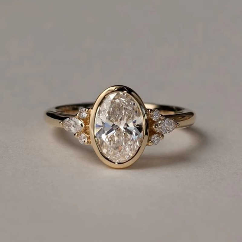 Ins style European style sparkling oval zircon ring, retro, light luxury, exquisite and high-end, index finger opening ring for women Q260409