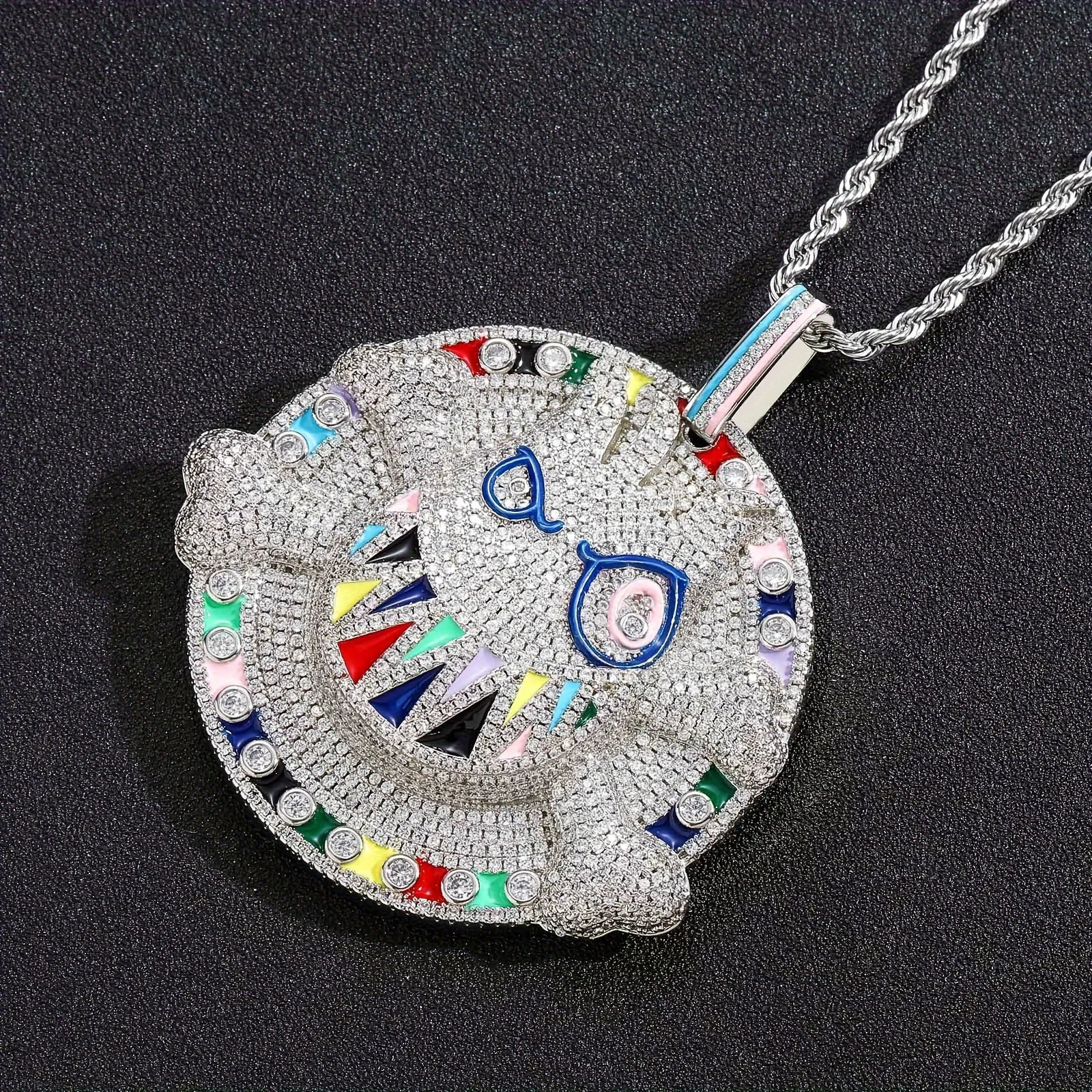 Men Iced Out Bling Hip Hop Disc Pendant Cubic Zirconia Silver Color Men Fashion Men Women Jewelry 260407 - view 5
