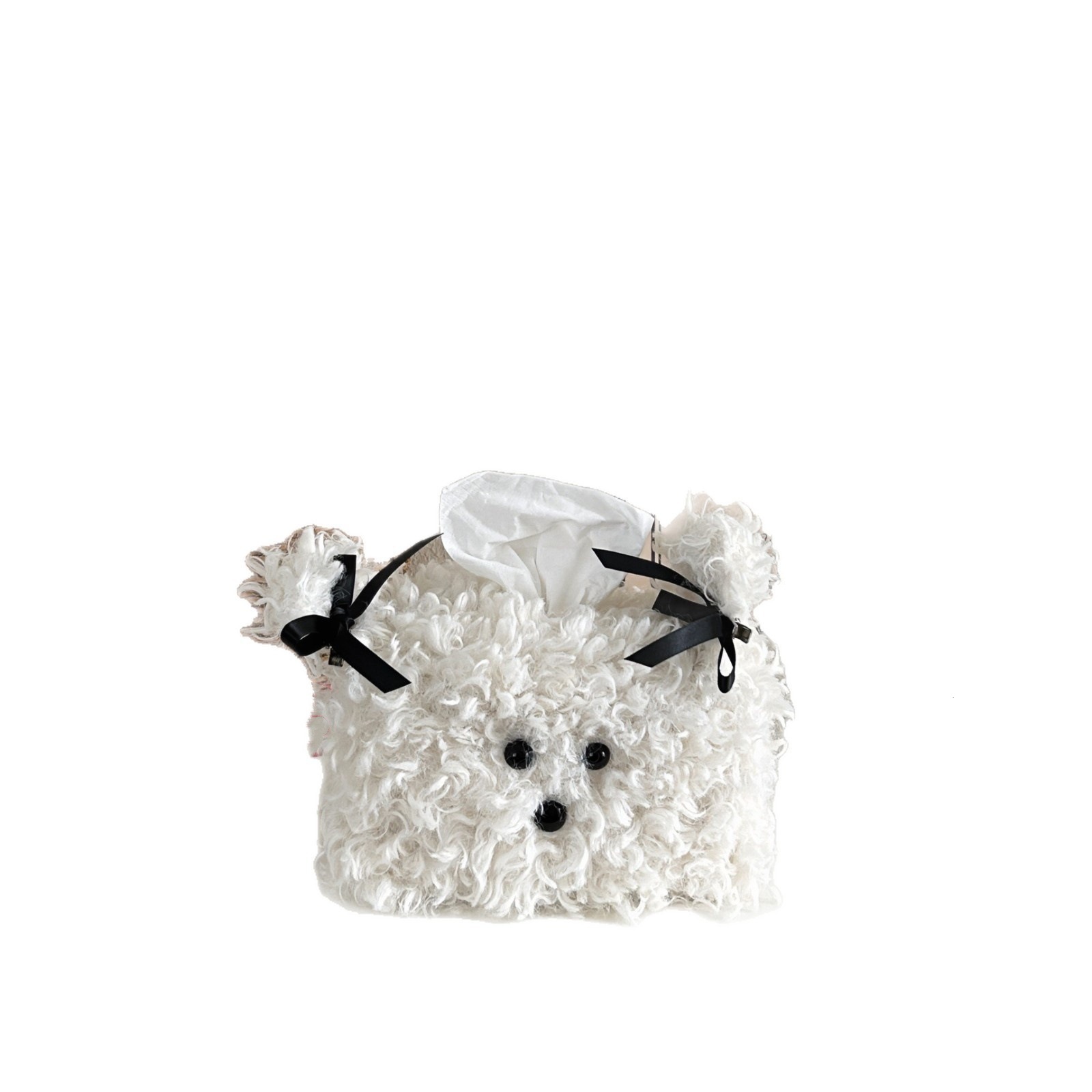 Tissue Box Cute Plush Puppy With Bow Curly Fur Creative Holder Dormitory Female Home Living Room Desktop Ornament