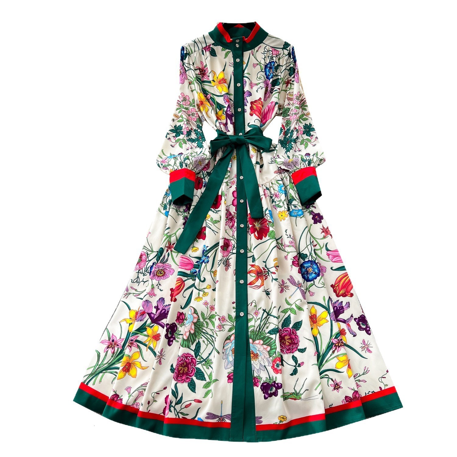 Fashion Elegant Pleated Dress Women's Autumn and Winter Printed Long Sleeve Korean Clothings Vestidos 210527