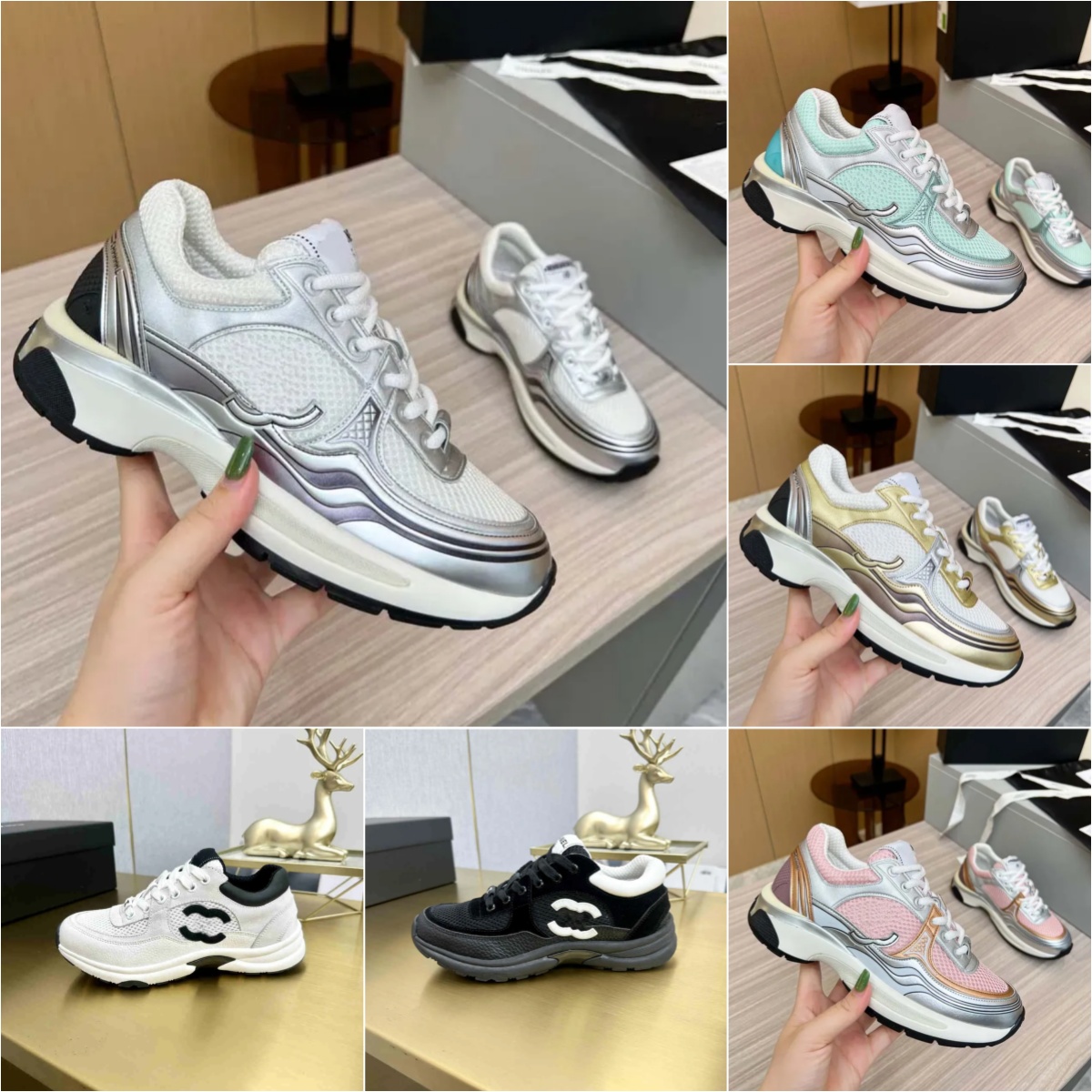 cc shoes Metallic leather Silver king chaussure men womens Panda Sneakers platform sneakers designer shoes casual trainers for luxury trainer famous athleisure