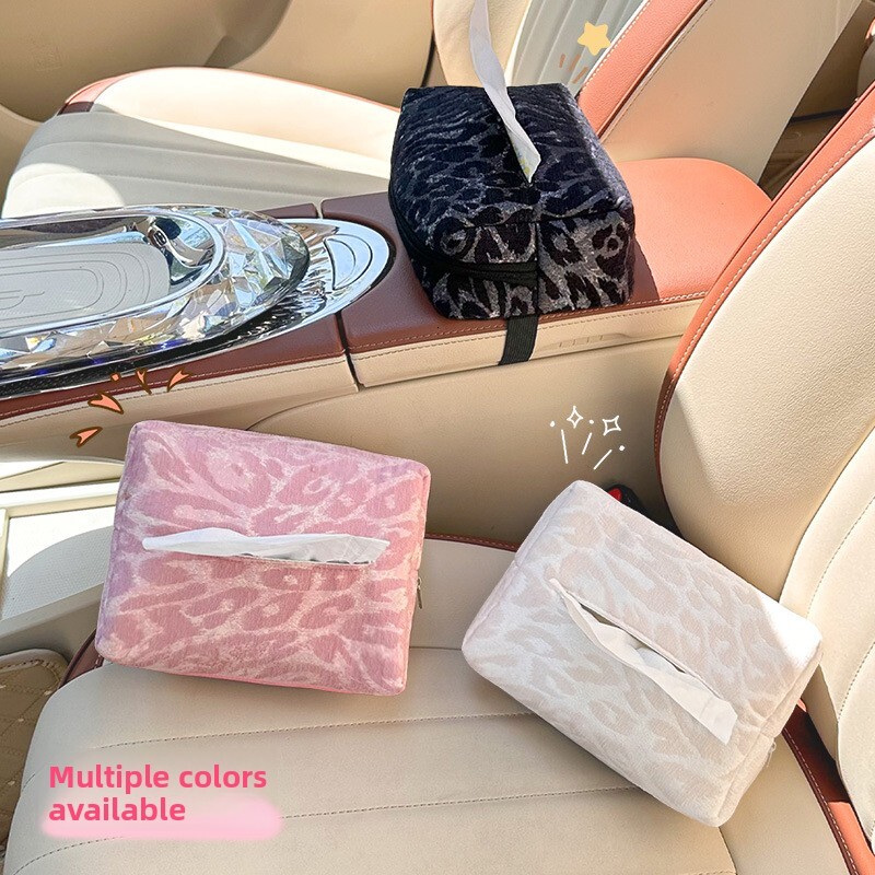 Tissue Box High End Leopard Print Multi Functional Leather Texture Luxury Car Hanging Tissue Bag