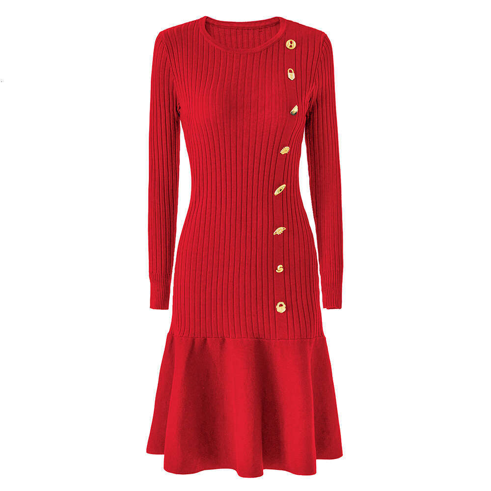 k30 2026 autumn and winter designer lightweight, luxurious, simple and chic knitted dress with round neck, long sleeves and fishtail hem