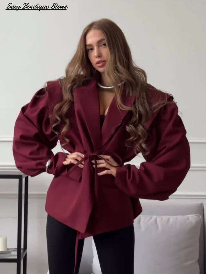 Famous brand Chic Oversize Floral Printed Women Jacket Padded Lapel Lace Up Loose Coat Long Sleeve High Waist Outwears Lady Streetwear MAKOUFEI