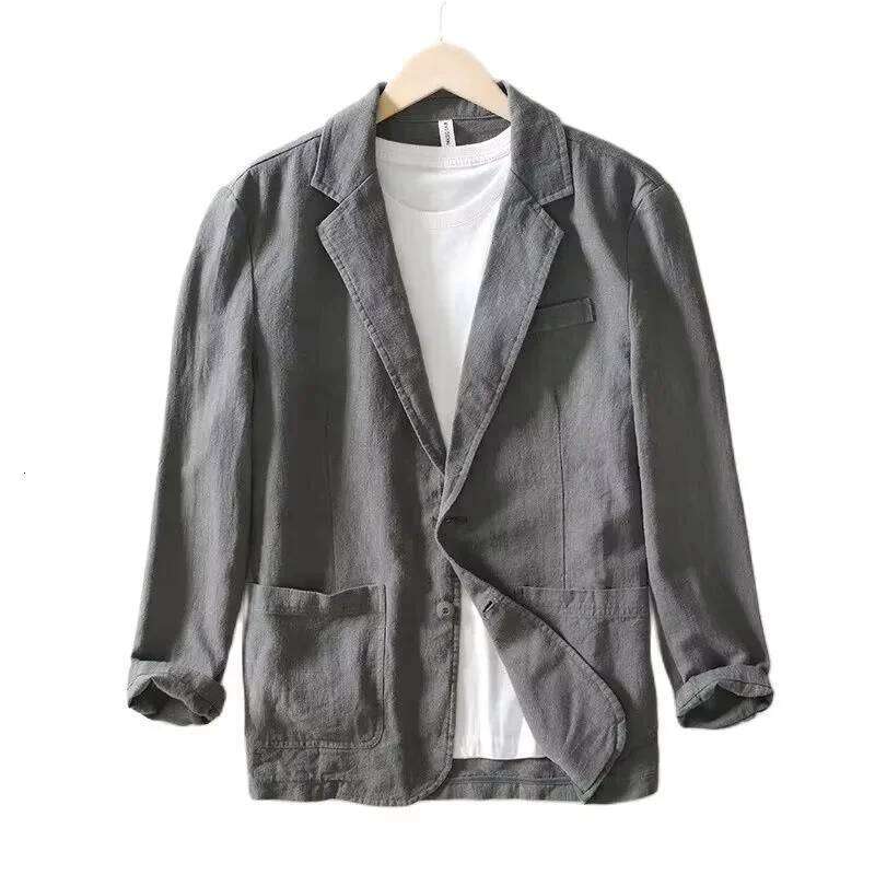 70% Linen 30% Cotton Breathable Men's Blazer Suit Jacket Men Black Coat For Summer Business Lightweight Male Clothes 26Y0408