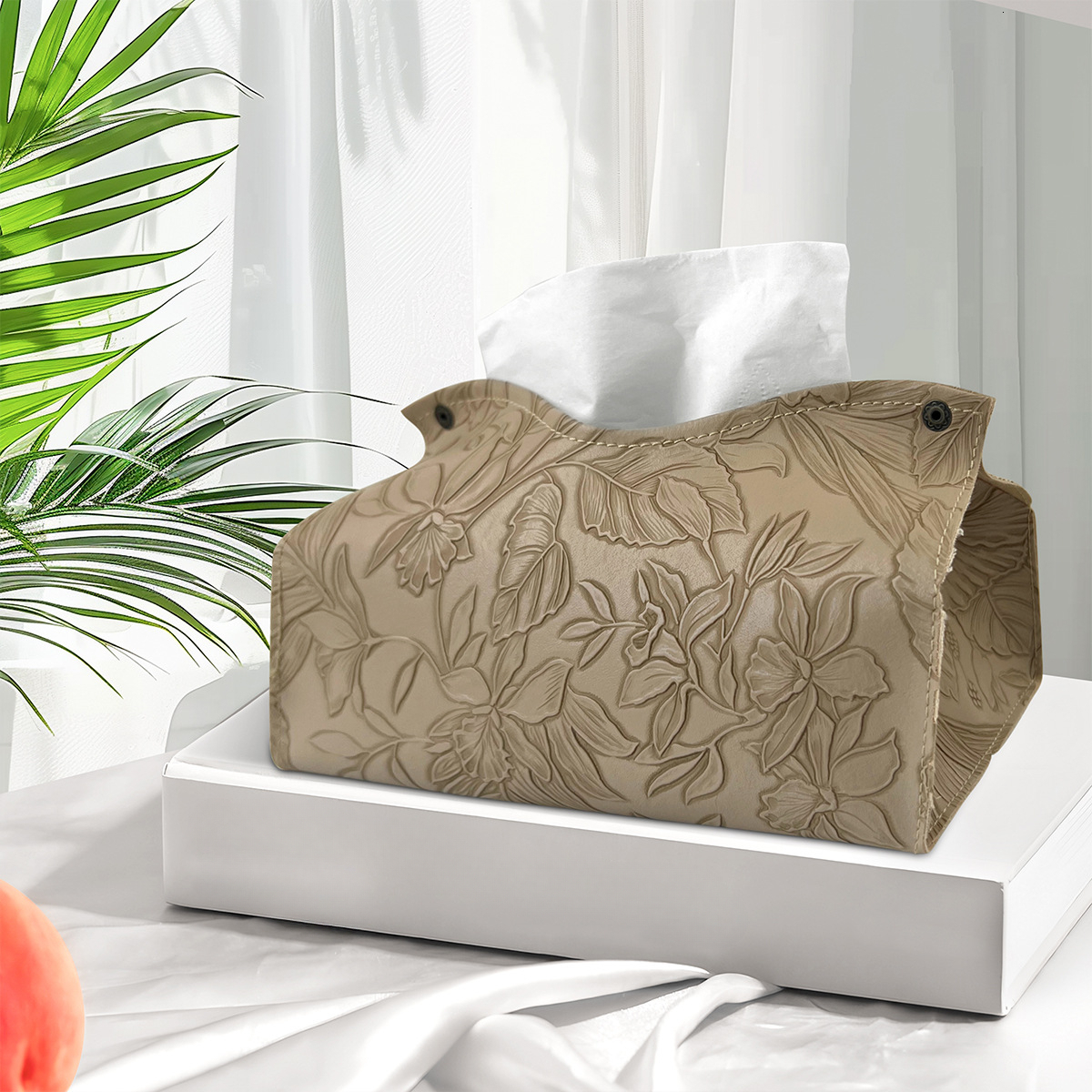 Tissue Box New Leather Floral Print Texture Ins Nordic Style Living Room Coffee Table Creative Simple Cover Storage