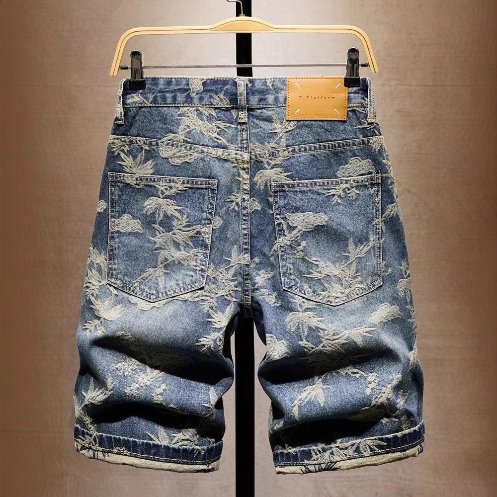 Luxury Brand Designer Clothes High-End Men's Denim Shorts 2025 New Trendy Brand Embroidered American-Style Loose-Fitting Mid-Length Shorts Summer