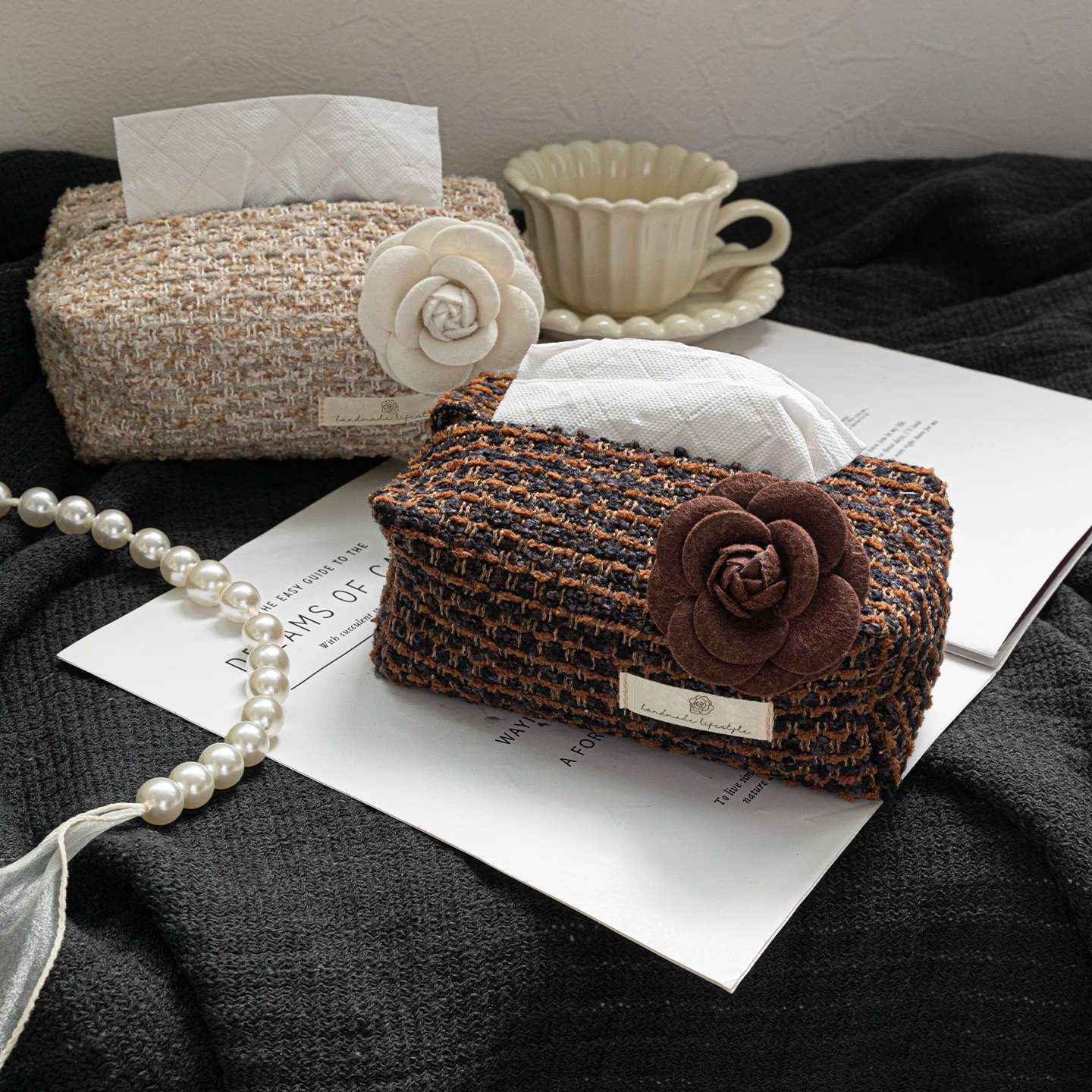 Tissue Box French Style Camellia Living Room Coffee Table Decoration Light Luxury High End Desktop Storage Tissue Bag